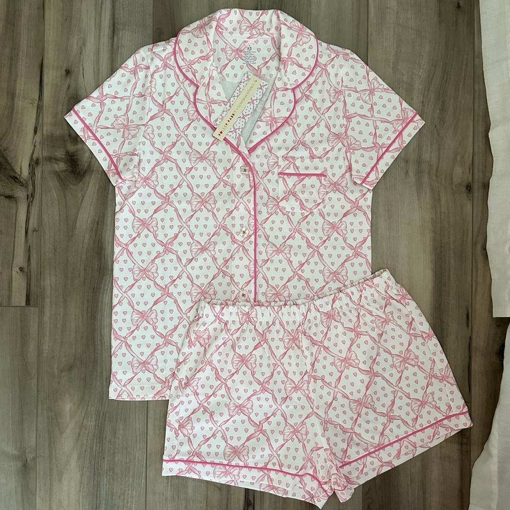 NWT Roller Rabbit X LoveShackFancy Baby Bow Hearts Women's Polo Pajama Set